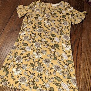 Size 12 14 Mini Molly Short Butterfly Sleeve Gold Green Floral Mini Dress